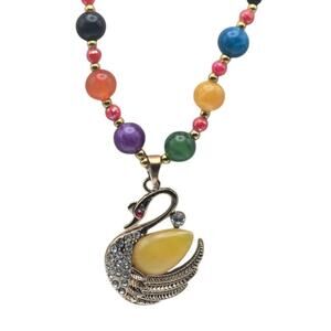 Colorful Pop Swan Pendant Necklace Beaded Long - Eclectic Art